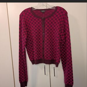 Urban Outfitters Checkered Cardigan - Burgundy and Black